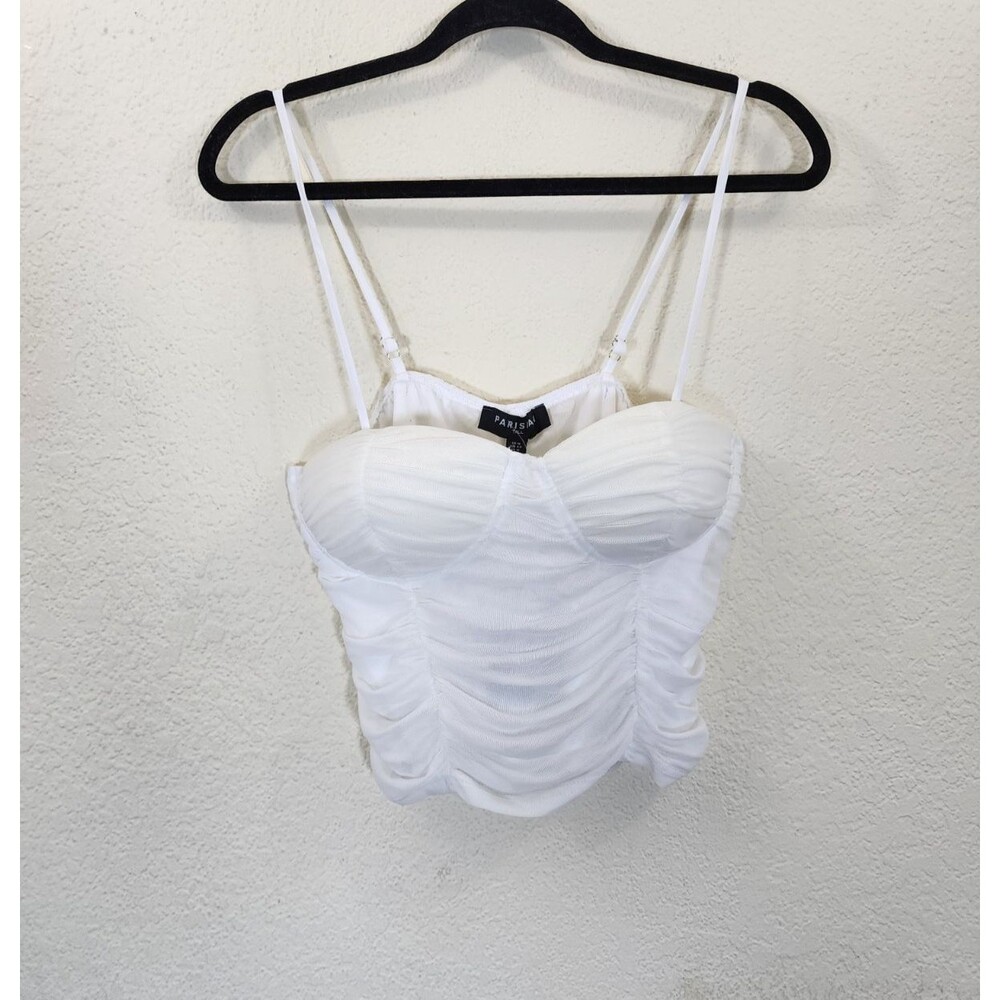 Parisian Tall Women's White Ruched Mesh Bustier Top Size 12 NWT ASOS Cami Crop
